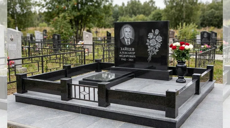 Памятник с гравировкой роз — выполненная работа «Зайцев» в Тольятти