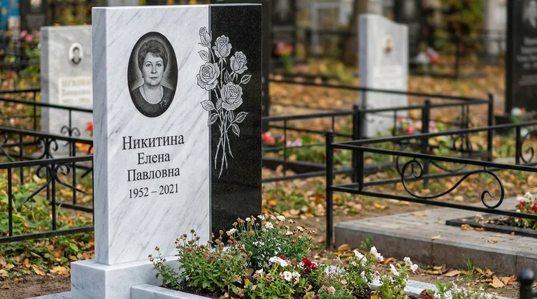 Памятник с гравировкой роз — выполненная работа «Никитина» в Тольятти