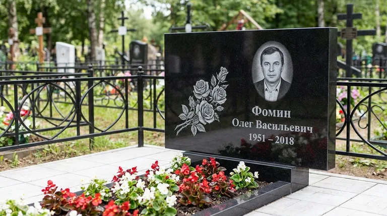 Памятник с гравировкой роз — выполненная работа «Фомин» в Тольятти