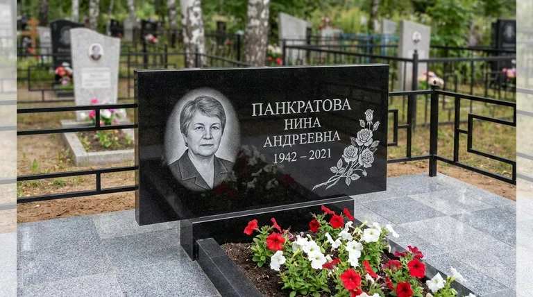 Памятник с гравировкой роз — выполненная работа «Панкратова» в Тольятти