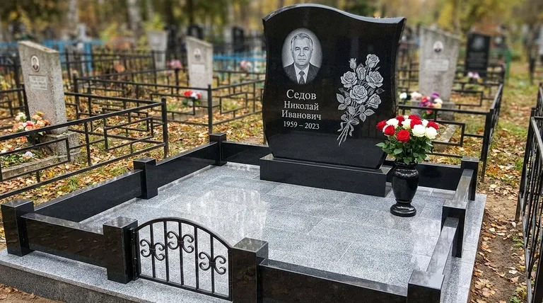 Памятник с гравировкой роз — выполненная работа «Седов» в Тольятти