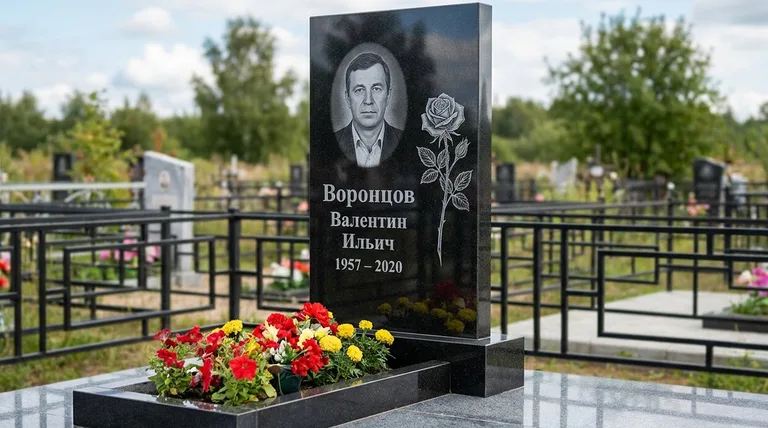 Памятник с гравировкой роз — выполненная работа «Воронцов» в Тольятти