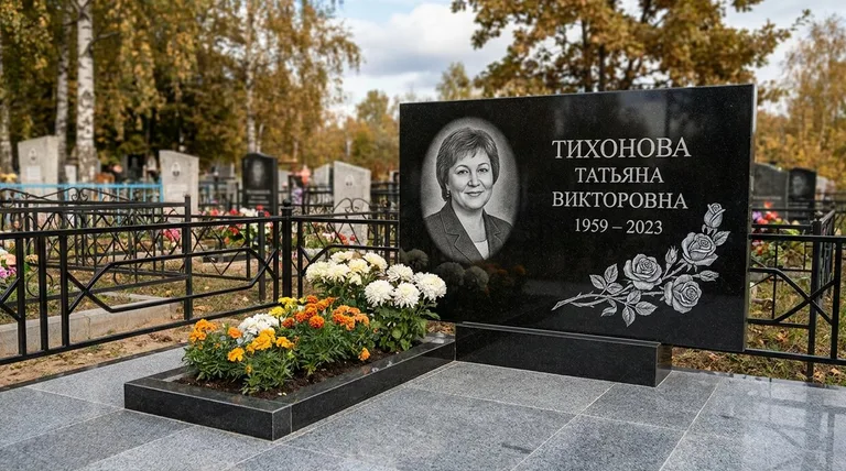 Памятник с гравировкой роз — выполненная работа «Тихонова» в Тольятти