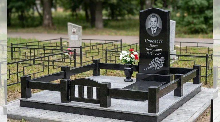 Памятник с гравировкой роз — выполненная работа «Савельев» в Тольятти