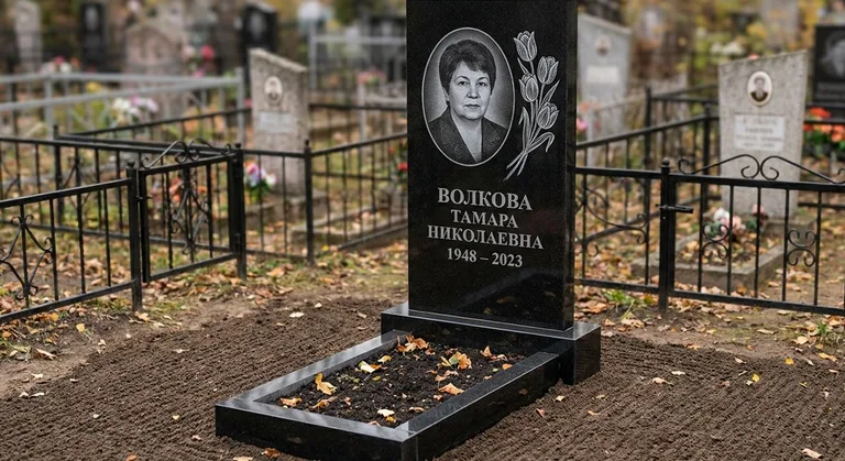Памятник с гравировкой тюльпанов — выполненная работа «Волкова» в Тольятти