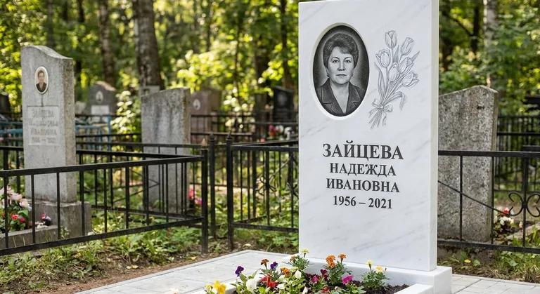 Памятник с гравировкой тюльпанов — выполненная работа «Зайцева» в Тольятти