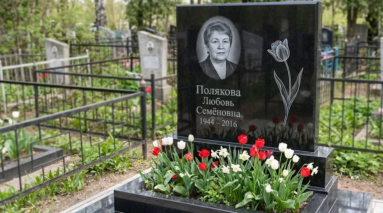 Памятник с гравировкой тюльпанов — выполненная работа «Полякова» в Тольятти