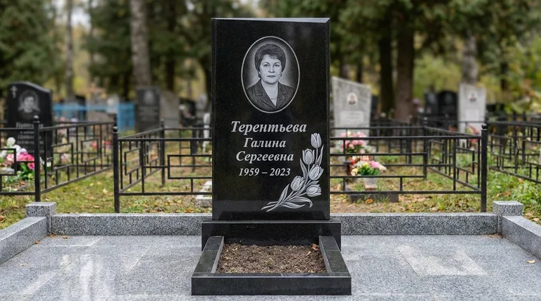 Памятник с гравировкой тюльпанов — выполненная работа «Терентьева» в Тольятти