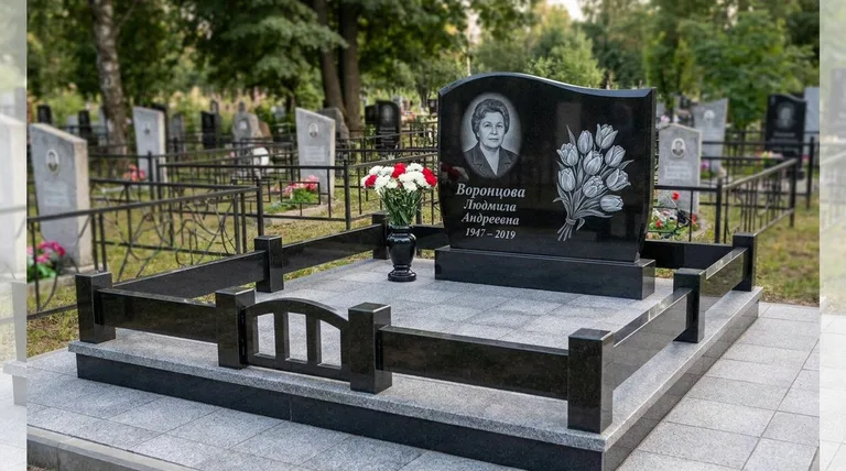 Памятник с гравировкой тюльпанов — выполненная работа «Воронцова» в Тольятти