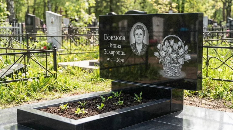Памятник с гравировкой тюльпанов — выполненная работа «Ефимова» в Тольятти