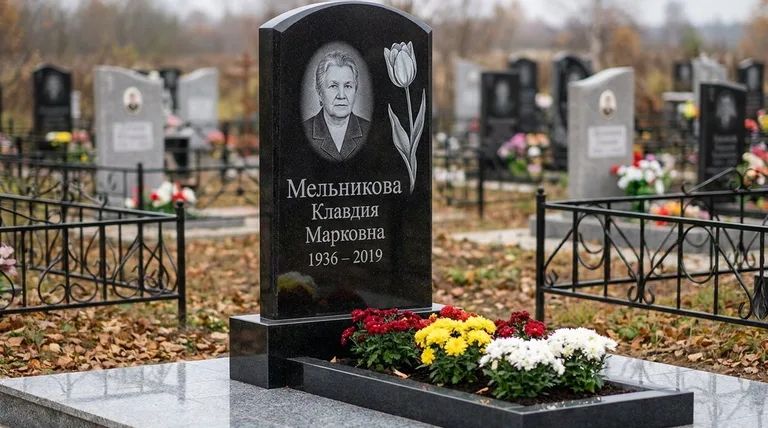 Памятник с гравировкой тюльпанов — выполненная работа «Мельникова» в Тольятти