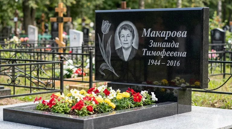 Памятник с гравировкой тюльпанов — выполненная работа «Макарова» в Тольятти