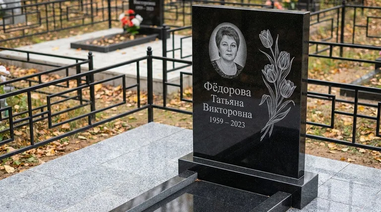 Памятник с гравировкой тюльпанов — выполненная работа «Фёдорова» в Тольятти