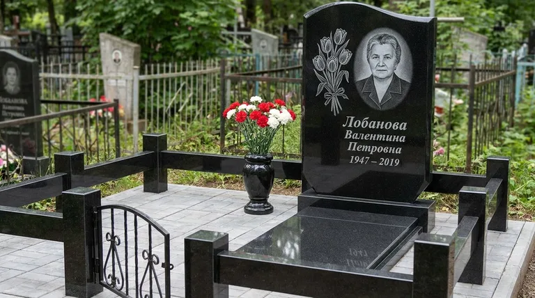 Памятник с гравировкой тюльпанов — выполненная работа «Лобанова» в Тольятти