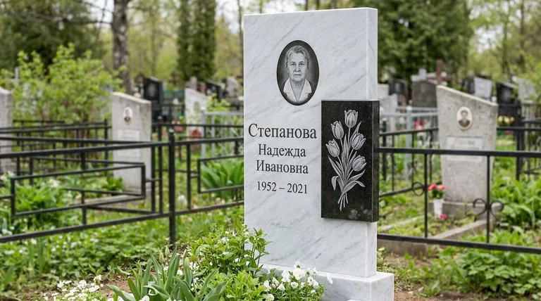 Памятник с гравировкой тюльпанов — выполненная работа «Степанова» в Тольятти