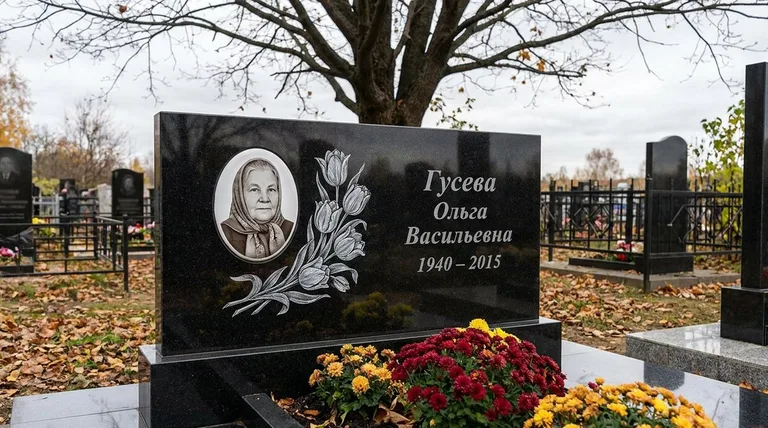 Памятник с гравировкой тюльпанов — выполненная работа «Гусева» в Тольятти
