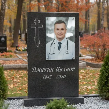 Портрет на стекле 180×240 мм на чёрной стеле в Тольятти