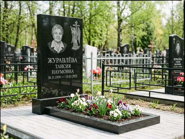 Памятник с гравировкой ангела — гравировка ангела с голубем по диагонали стелы, работа «Журавлёва» в Тольятти