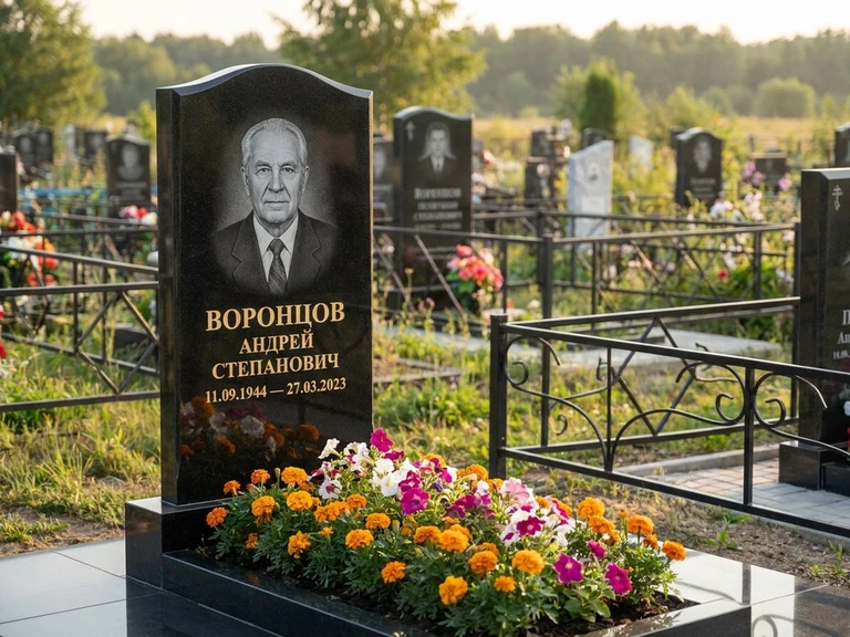 Гравировка фото на памятнике в Тольятти — готовый гравированный портрет на чёрном граните