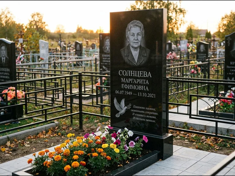 Памятник с гравировкой голубей — гравировка голубя с оливковой ветвью рядом с эпитафией, работа «Солнцева» в Тольятти