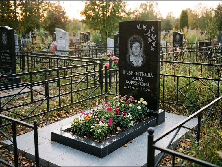 Памятник с гравировкой голубей — гравировка стаи голубей, взлетающей от угла стелы, работа «Лаврентьева» в Тольятти