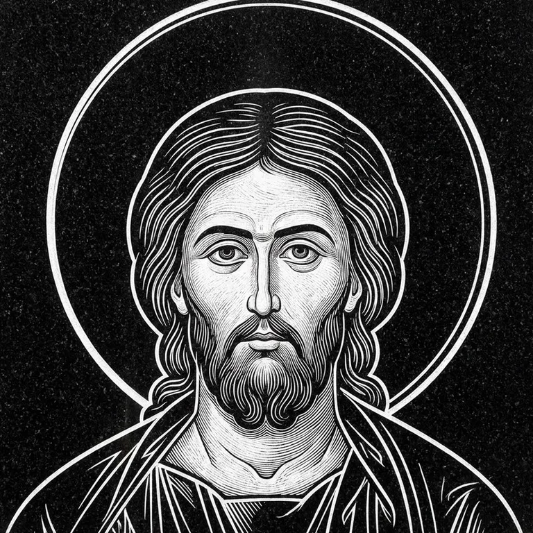 Эскиз иконы: Архангел Михаил — воинам и мужчинам, гравировка на памятник в Тольятти