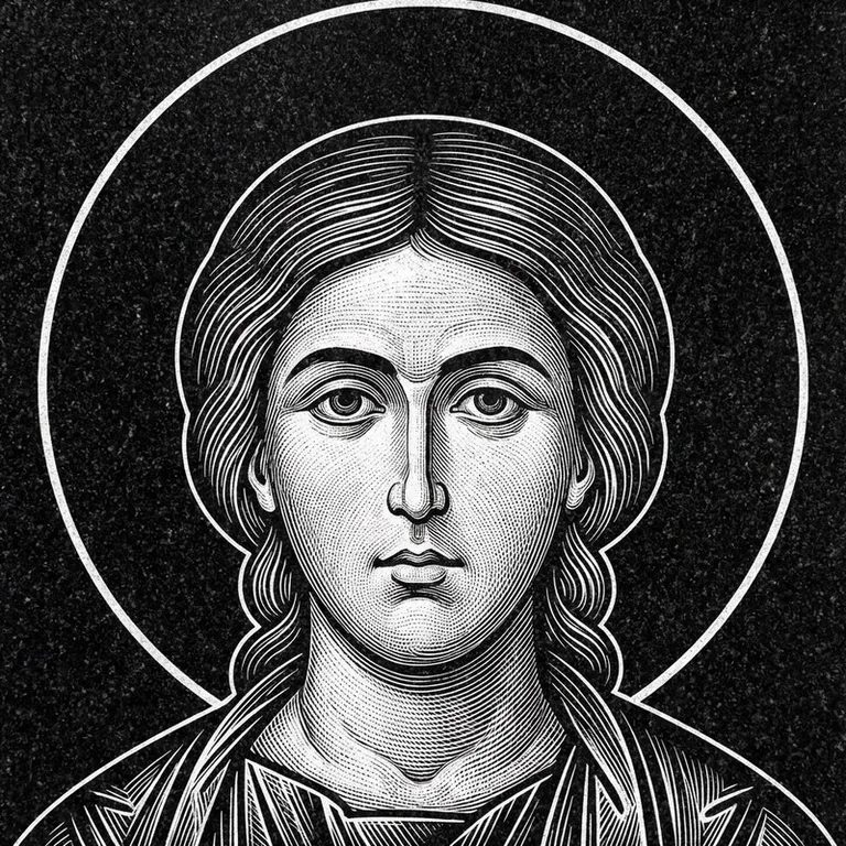 Эскиз иконы: Георгий Победоносец — воинам, гравировка на памятник в Тольятти