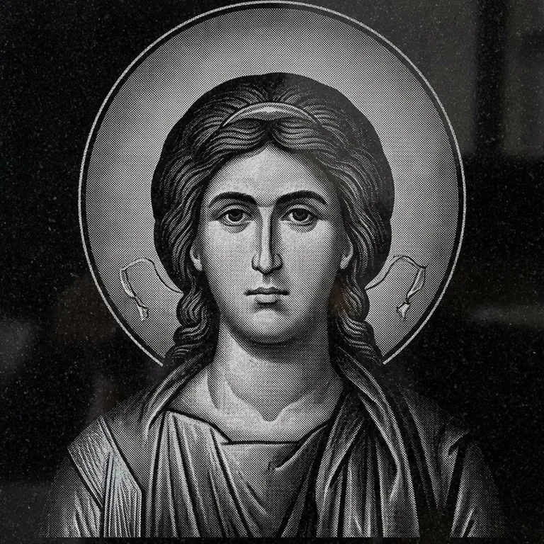 Эскиз иконы: Архангел Михаил (полутон) — образ архангела в полутонах, гравировка на памятник в Тольятти
