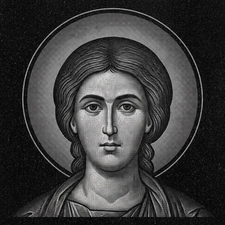 Эскиз иконы: Георгий Победоносец (полутон) — воинский образ, гравировка на памятник в Тольятти