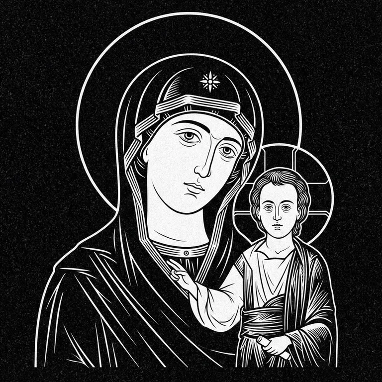 Эскиз иконы: «Утоли моя печали» — облегчение скорби, гравировка на памятник в Тольятти