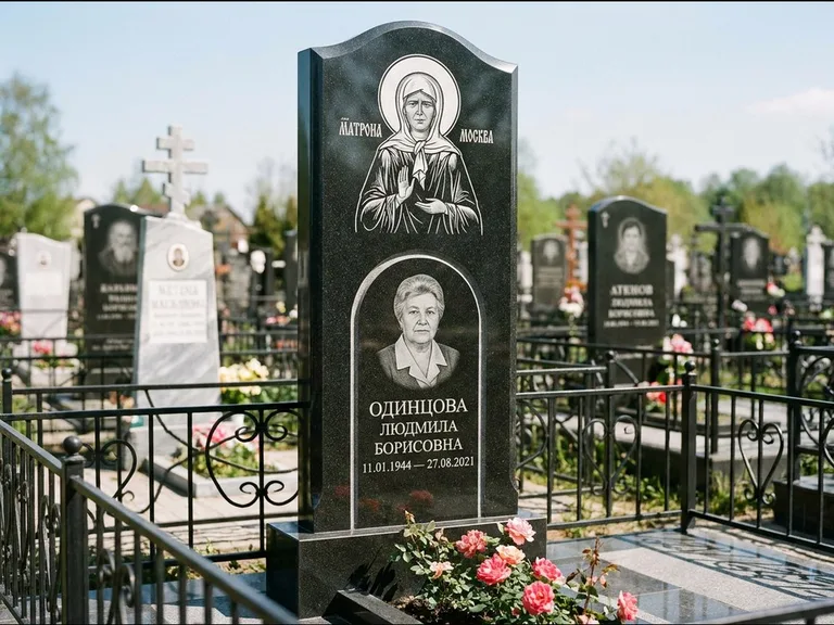 Памятник с гравировкой иконы — Владимирская икона Божией Матери с Младенцем, работа «Зотов» в Тольятти