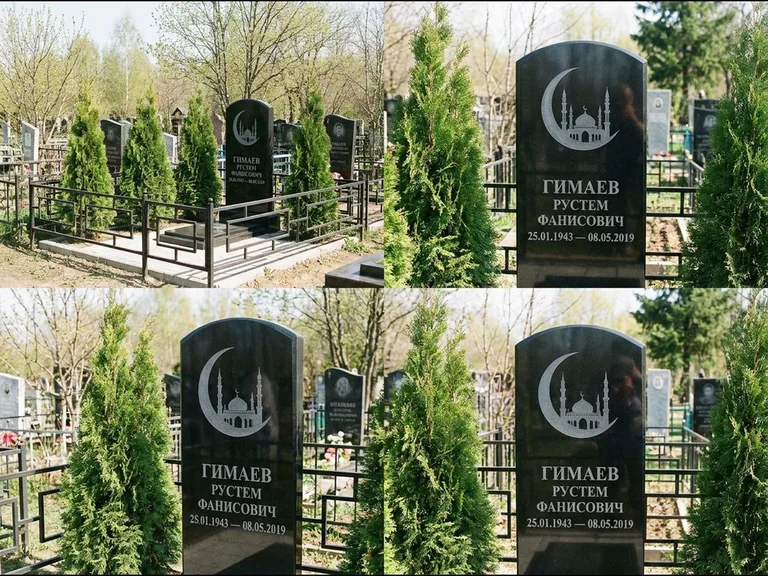 Памятник с гравировкой полумесяца — гравировка полумесяца над силуэтом мечети, работа «Гимаев» в Тольятти