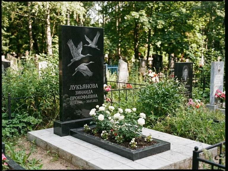 Памятник с гравировкой журавлей — гравировка журавлей, работа «Лукьянова» в Тольятти