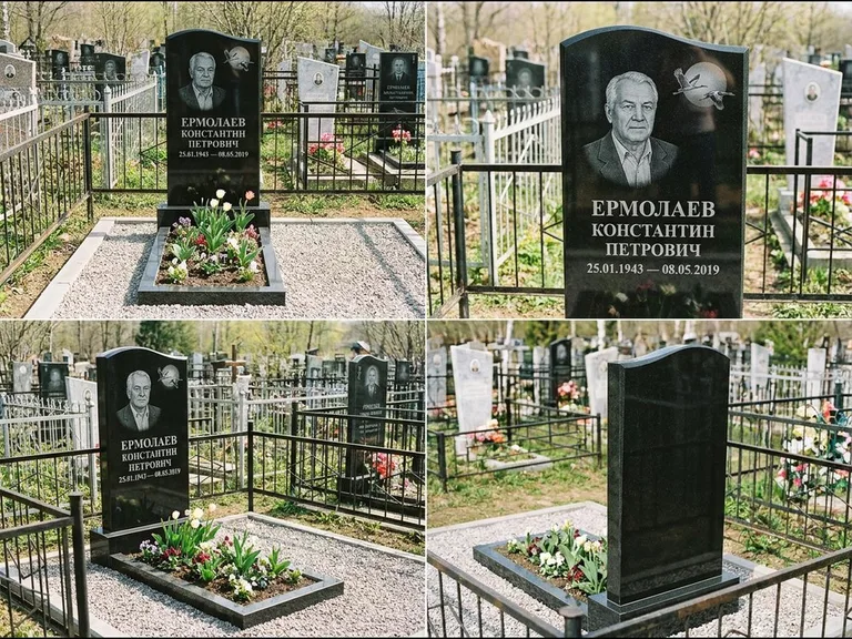 Памятник с гравировкой журавлей — гравировка клина журавлей на фоне солнечного диска, работа «Ермолаев» в Тольятти