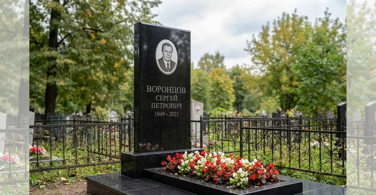 Семейный (двойной) памятник, Пример гранитного памятника работы мастерской «Мастер Каменев» для Александровского кладбища