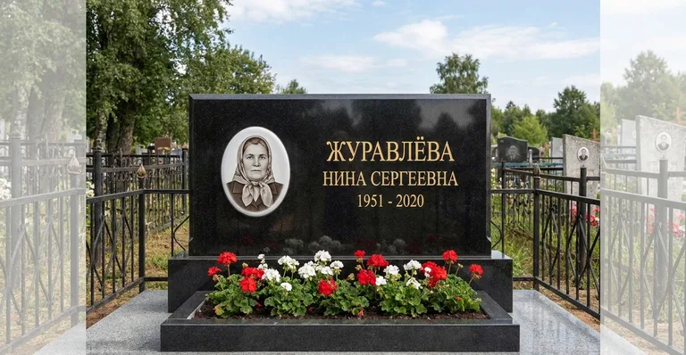 Мраморный памятник, Пример гранитного памятника работы мастерской «Мастер Каменев» для Александровского кладбища