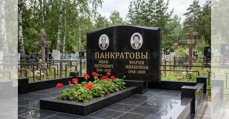 Памятник с художественной гравировкой, Пример гранитного памятника работы мастерской «Мастер Каменев» для Александровского кладбища