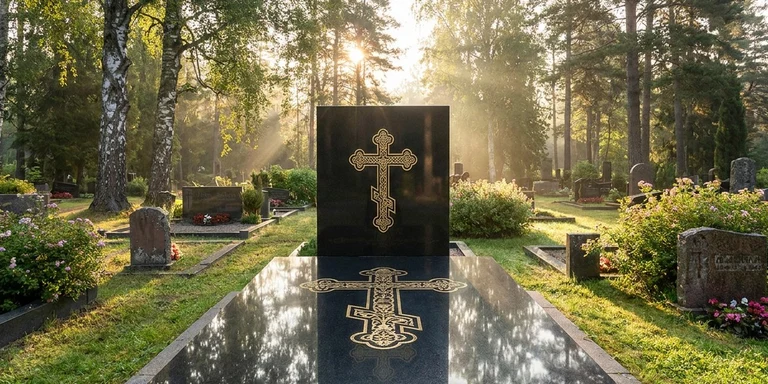 Гравировка креста на памятнике в Тольятти — православный восьмиконечный крест на граните
