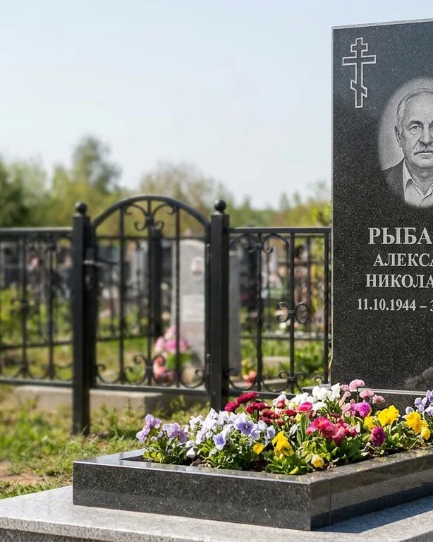 Двойной памятник под ключ с ярким цветником в Тольятти