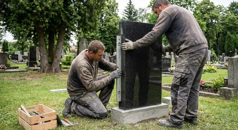 Установка памятника на основание по уровню
