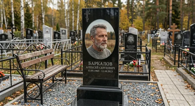 Овальный портрет на стекле на чёрной гранитной стеле в Тольятти