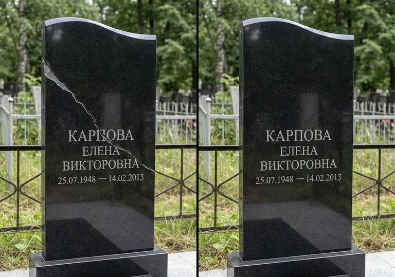 Заделка трещины на чёрном граните: до и после в Тольятти