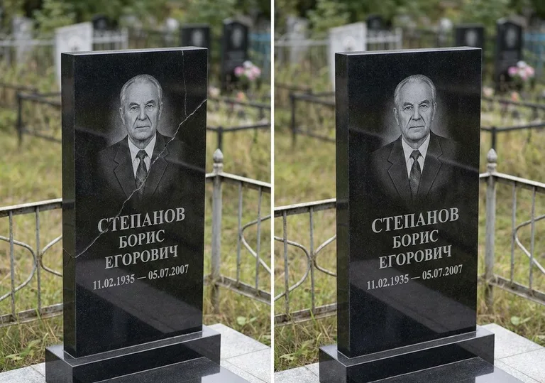 Восстановление надписи и портрета на памятнике: до и после в Тольятти