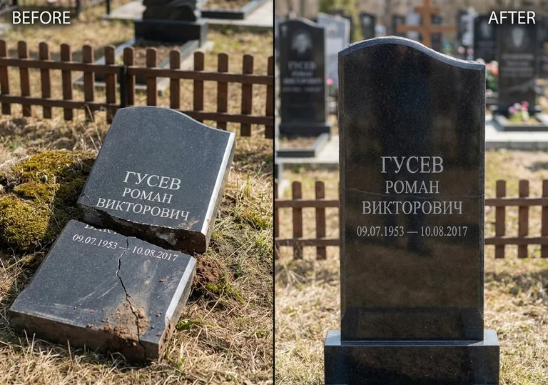 Склейка расколотого памятника: до и после в Тольятти