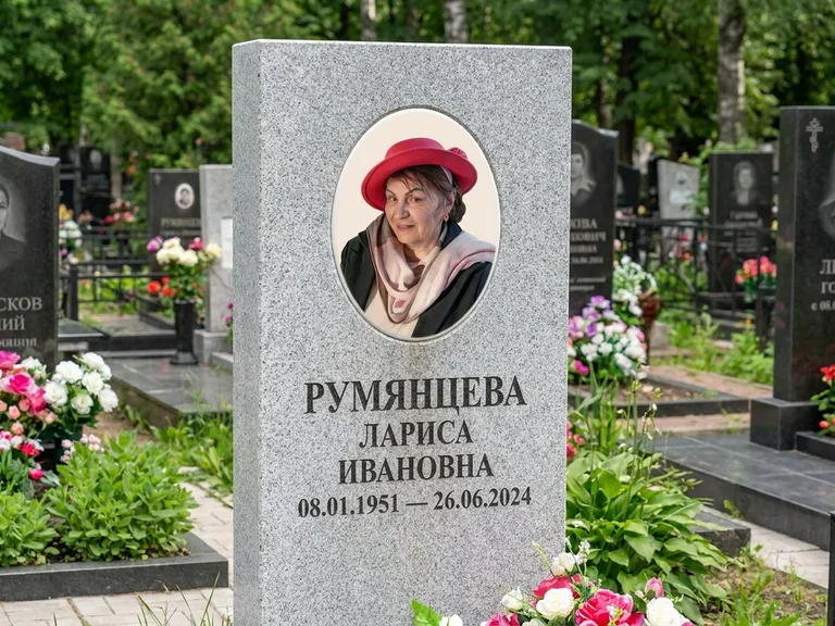 Портрет на памятнике в Тольятти — Цветной портрет → овальная фотокерамика на светлом камне