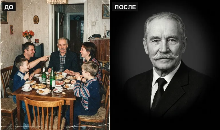 Ретушь фото на памятник — выделение из группового: до и после в Тольятти