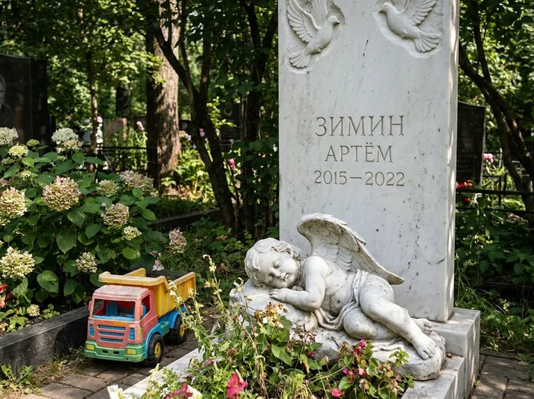Спящий ангелочек на детском памятнике в Тольятти