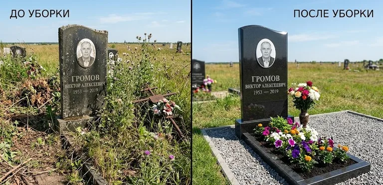 Уборка участка с обелиском до и после в Тольятти