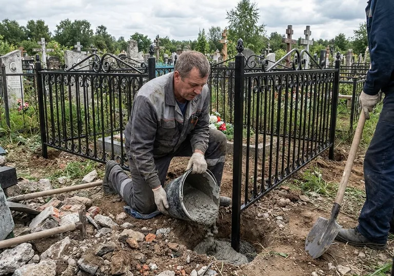 Установка ограды бетонированием ножек в грунт в Тольятти