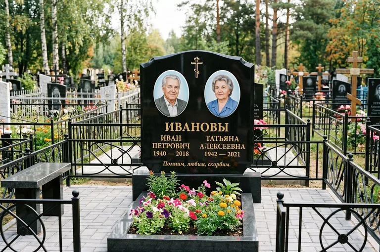 Двойной памятник с оградой и благоустройством в Тольятти